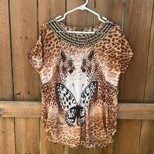 Paris Pink leopard blouse